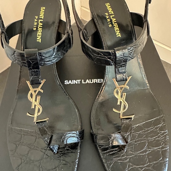 YSL Cassandra Blocked Heel Sandals Crocodile Embossed Leather 75 - Picture 3 of 8